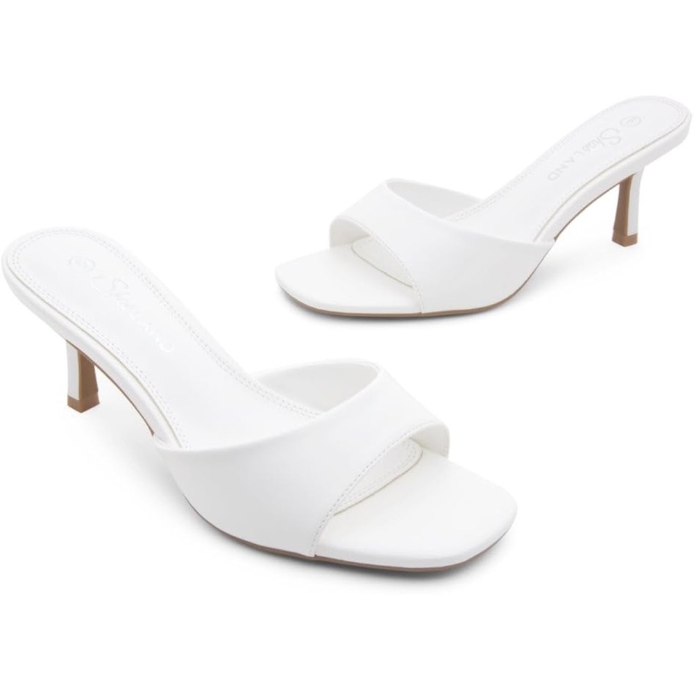 Womens Low Heels Stilleto Open Toe One Band Slip on Mules